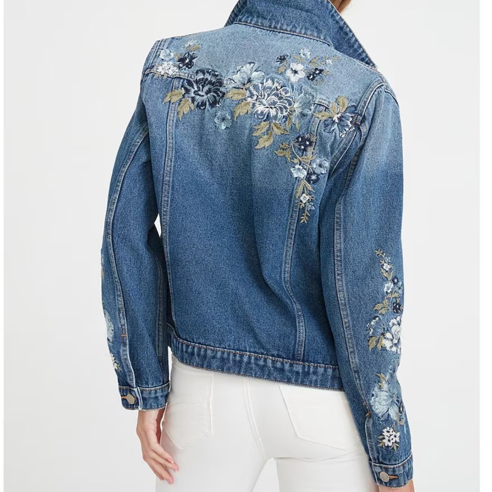 DRIFTWOOD Blue Denim Jacket with Floral Embroidery